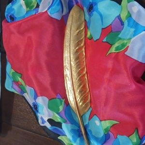 Vintage Signed Miriam Haskell goldtone Feather/Quill Brooch 6.5/7"